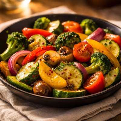 Vegetables sauteed in pam oil spray
