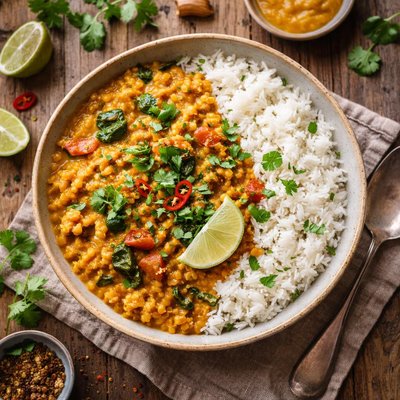 Vegetarian dhal with rice