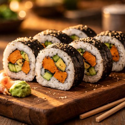 Vegetarian sushi roll with sweet potato