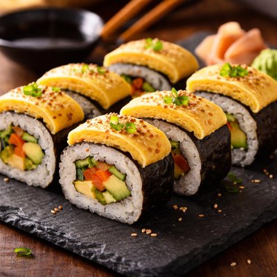 Vegetarian sushi with omelette