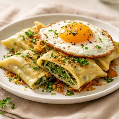 Vegetarische maultasche mit spiegelei