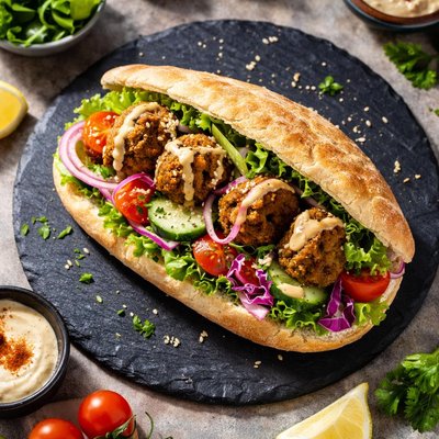 Vegeteable and falafel sandwich