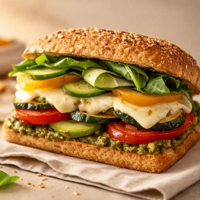 Veggie and cheese pesto sandwich