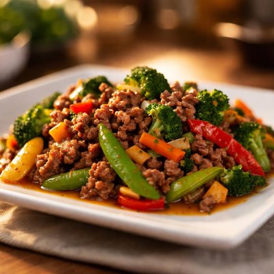 Veggie and ground beef stirfry