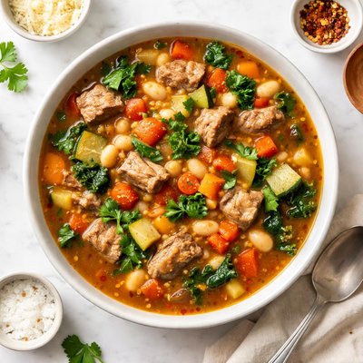 Veggie bean pork soup