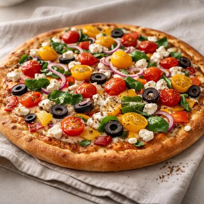 Veggie feta pizza