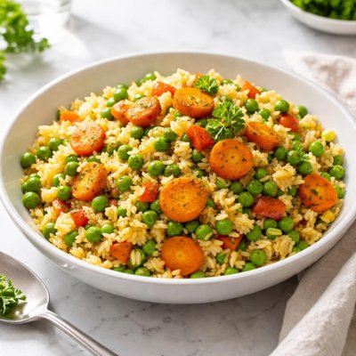 Veggie rice with tumeric carots and peas