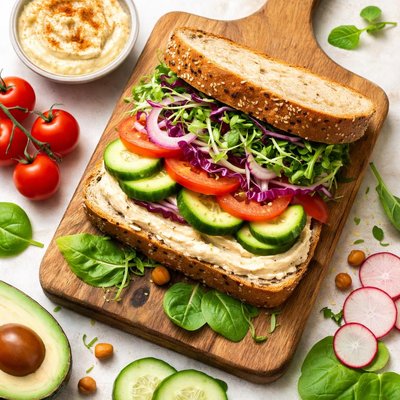 Veggie sandwich with hummus