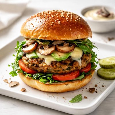 Veggie truffle cheeseburger
