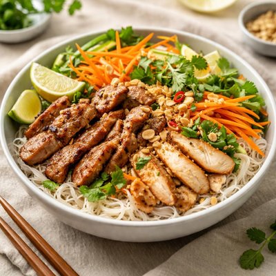 Vermicelli noodle salad pork and chicken
