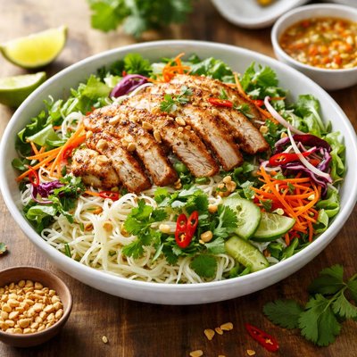 Vietnamese rice and chickhen salad