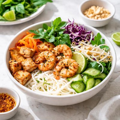 Vietnamese rice noodles and vege