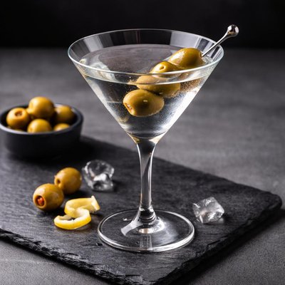 Vodka martini with olives