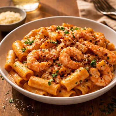 Vodka sauce pasta with shrimp
