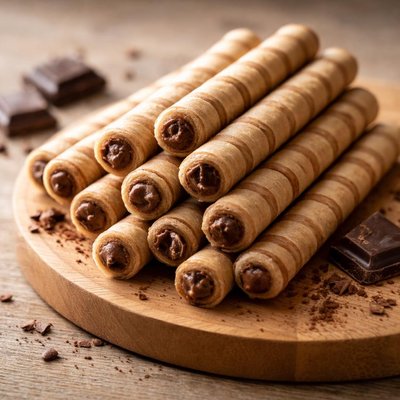Wafer roll with chocolate filling