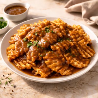 Waffle fries with gravy