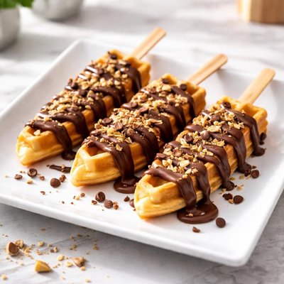 Waffle on a stick with chocolate