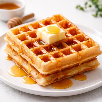 Waffle with butter and honey