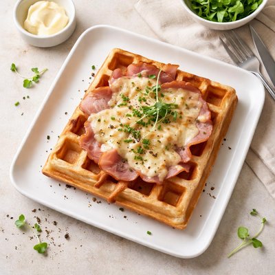Waffle with cheese and ham