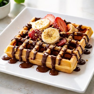 Waffle with chocolate drizzle