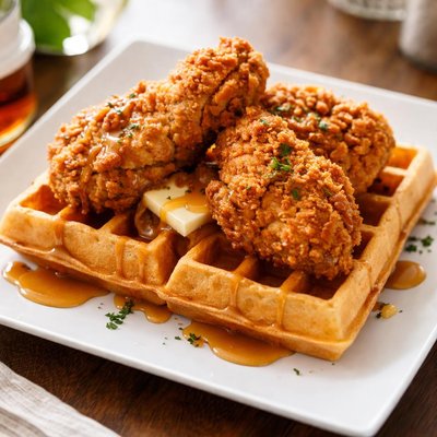 Waffle with fried chicken