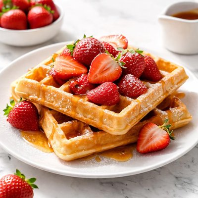 Waffle with strawberries