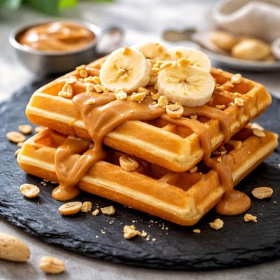 Waffles with peanut butter
