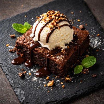 Warm brownie and ice cream