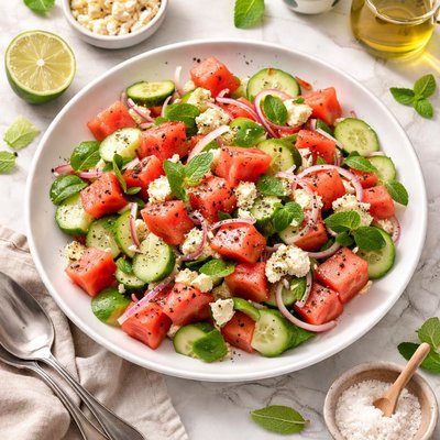 Watermelon cucumber feta salad