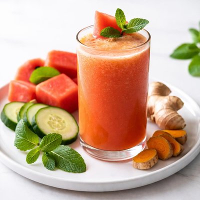 Watermelon cucumber ginger tumeric juice