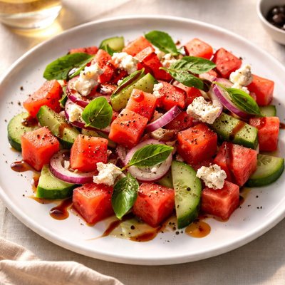 Watermelon feta balsamic vinaigrette salad