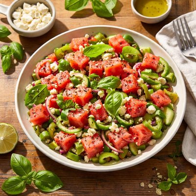 Watermelon salad with green peppers
