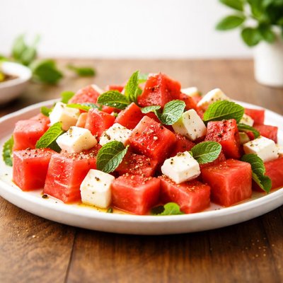 Watermelon with feta and mint