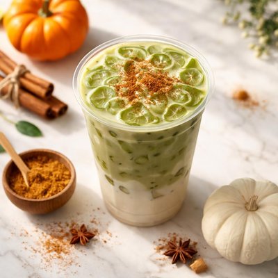 Wawa pumpkin spice iced matcha with almond milk