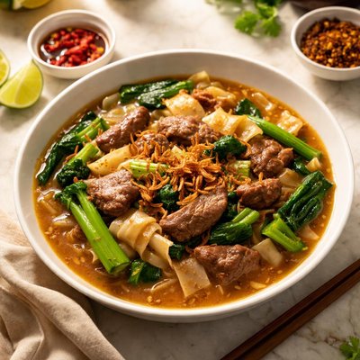 Wet fried beef noodle