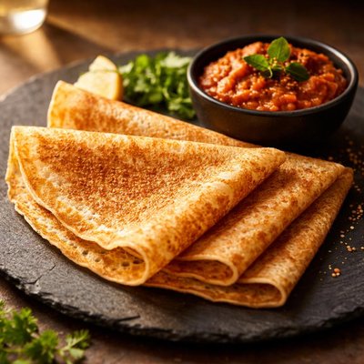 Wheat dosa with tomato chutney