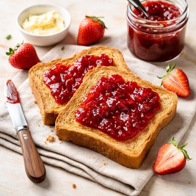 Wheat toast with strawberry jam