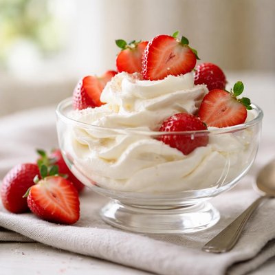Whipped cream with strawberries