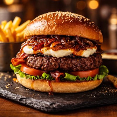 Whiskey-glaze cabra cheese burger