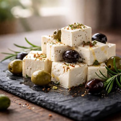White cheese with olives