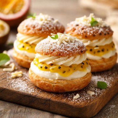 White choco passionfruit cream puff