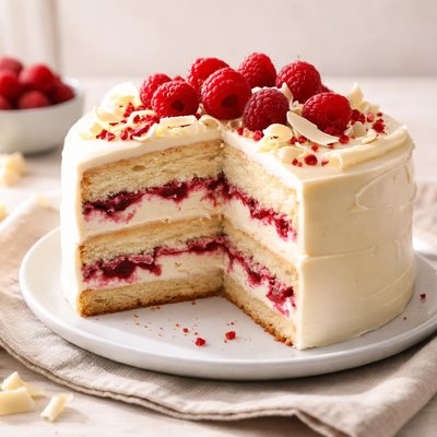 White chocolate and raspberry cak