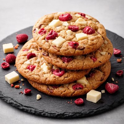 White chocolate and raspberry cookie