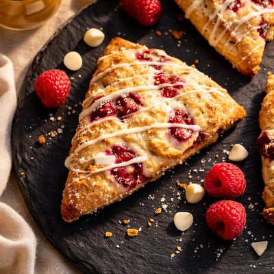 White chocolate and raspberry scone