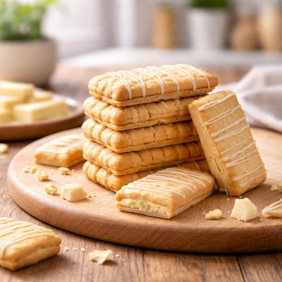 White chocolate flavored biscuit