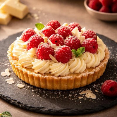 White chocolate raspberry tarte