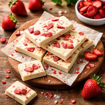 White chocolate with dried strawberries