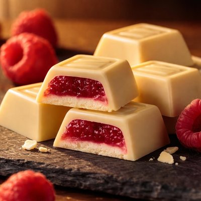White chocolate with raspberry filling