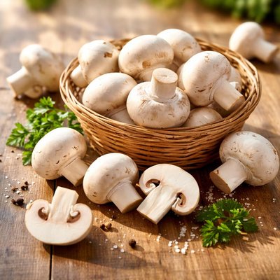 White cup mushrooms