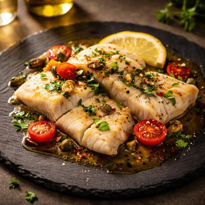 White fish cooked with olive oil